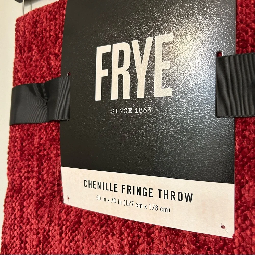 NWT FRYE Chenille Fringe Oversized Red Throw Blanket 50
